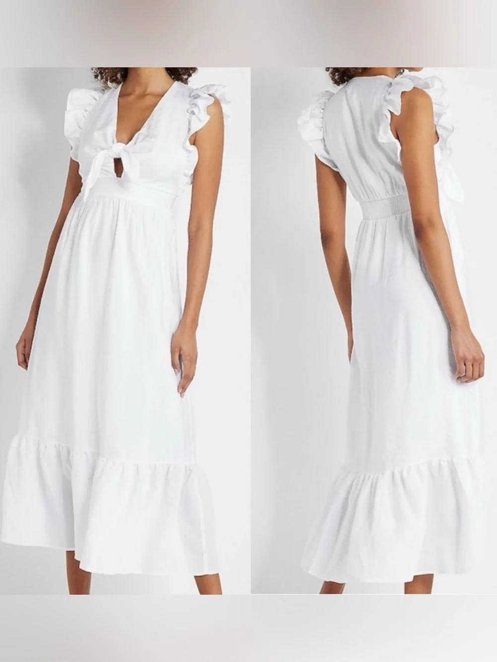 ๐ Express White Poplin Ruffle Tie-Front Maxi Dress - Picture 2 of 8